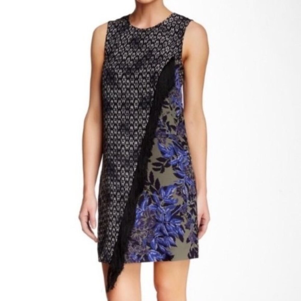 Rebecca Taylor 100% Silk Shift Dress Fringe Asymmetrical Sleeveless Size 0
